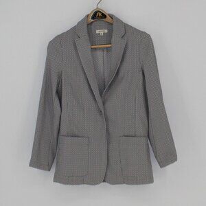 28 Max Studio Patterned Blazer Jacket Women Size M Gray/White Polyester Blend